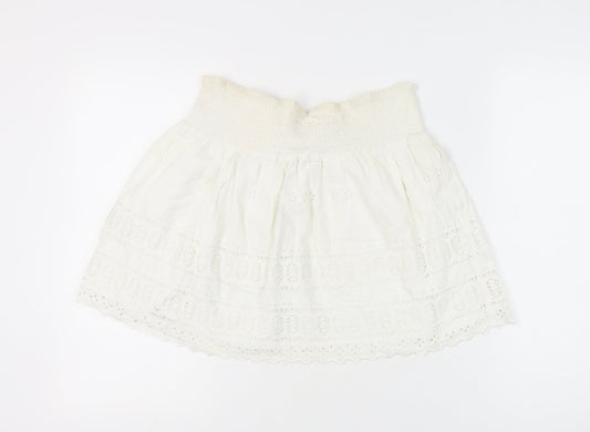 Superdry Women's White A-Line Skirt with Embroidery