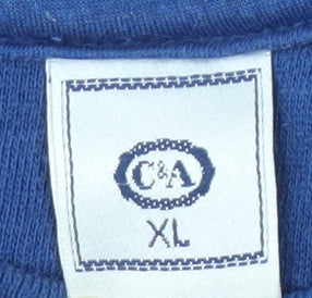 Brand and care label for C&A Men's Blue Pullover Sweatshirt XL Crew Neck