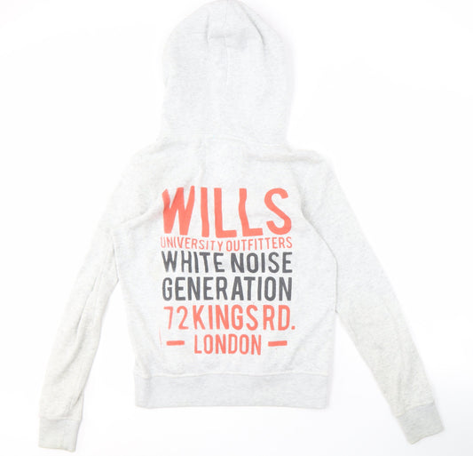 Jack Wills Women's Grey Full Zip Hoodie, Size 10