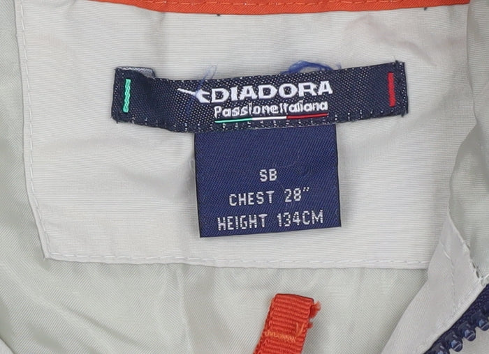 Brand and care label for Diadora boys’ beige blue anorak jacket 8-9 years hooded