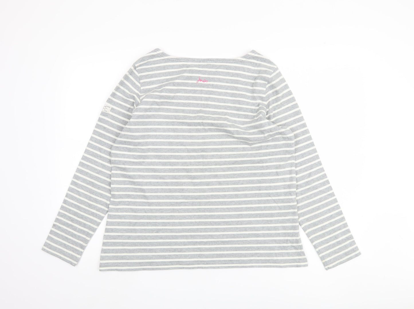 Joules Women's Grey Striped Boat Neck Top - Size 14