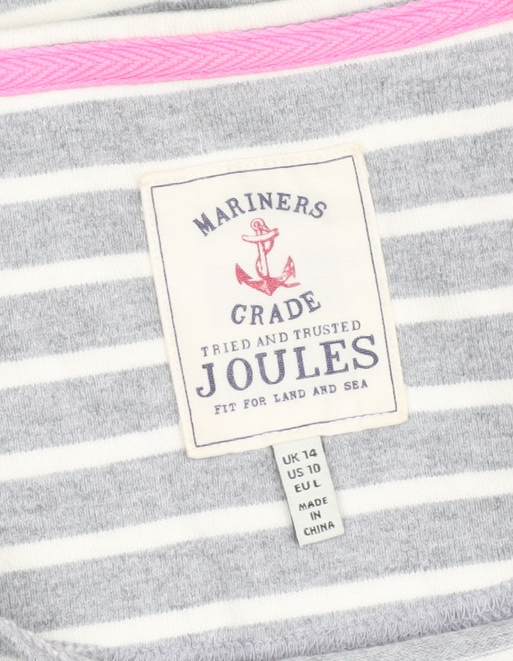 Joules Women's Grey Striped Boat Neck Top - Size 14