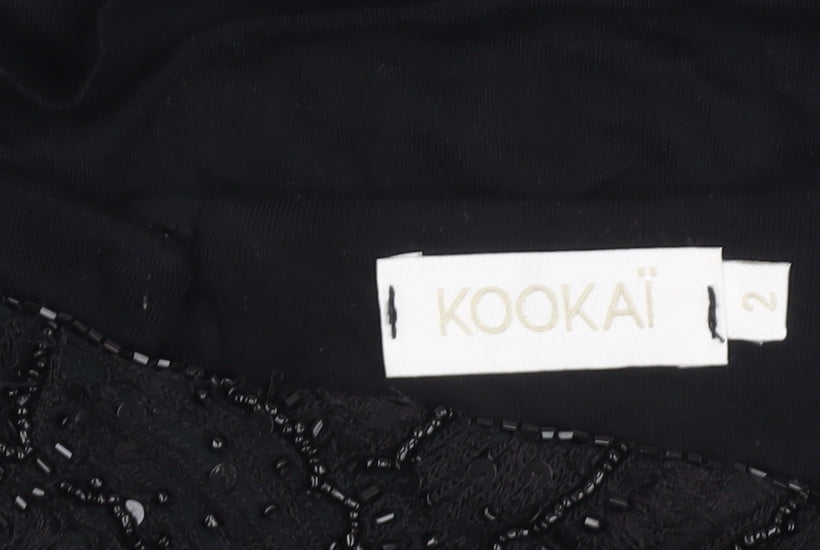 Close-up detail of Kookai Women's Black Beaded Dress, size 4