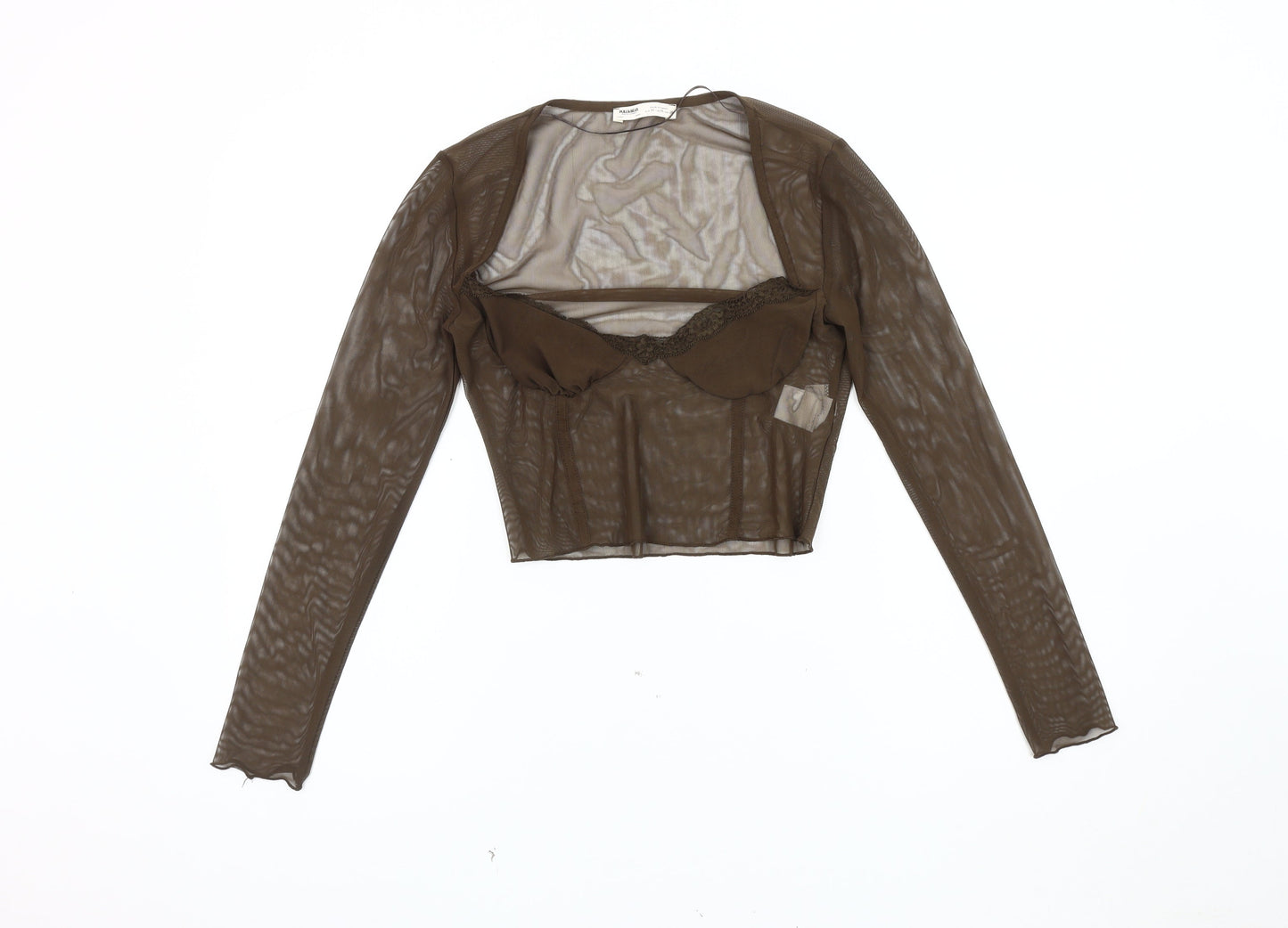 Pull&Bear Women's Brown Slim Fit Mesh Blouse M