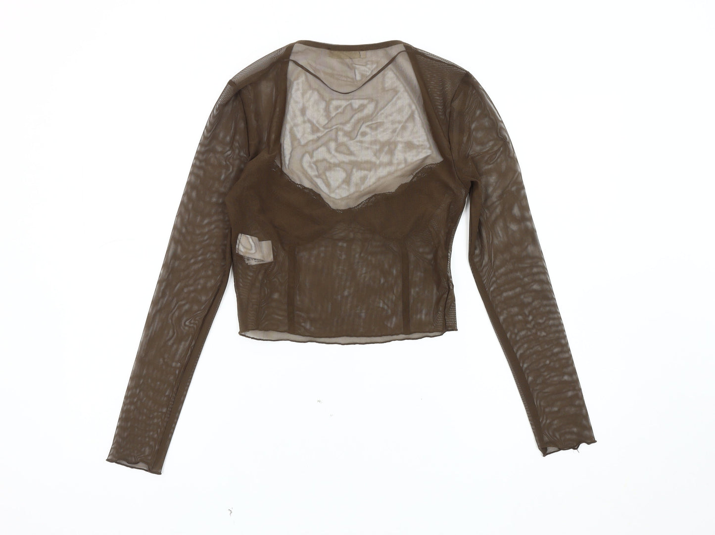 Pull&Bear Women's Brown Slim Fit Mesh Blouse M