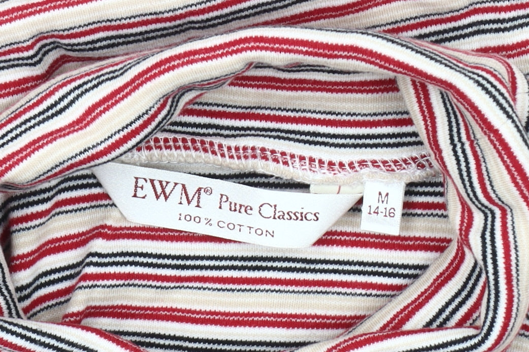 EWM Women's Multicoloured Striped Long Sleeve Roll Neck T-Shirt