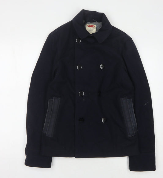 Levi's Men's Black Wool Pea Coat, Size S - Classic Style