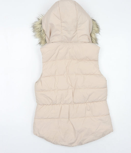 L.O.G.G. Girls Beige Puffer Jacket with Fur Hood, Size 11 Years