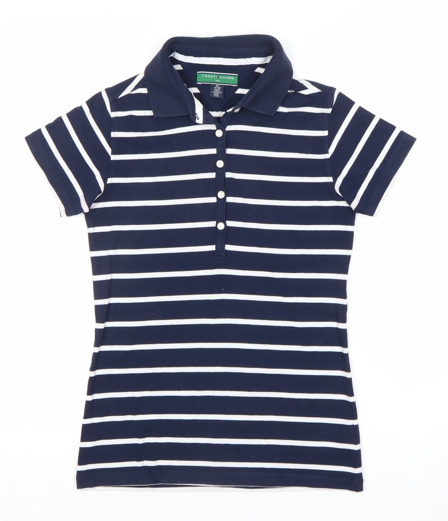 Tommy Hilfiger Women's Blue XS Polo Shirt, Striped Style