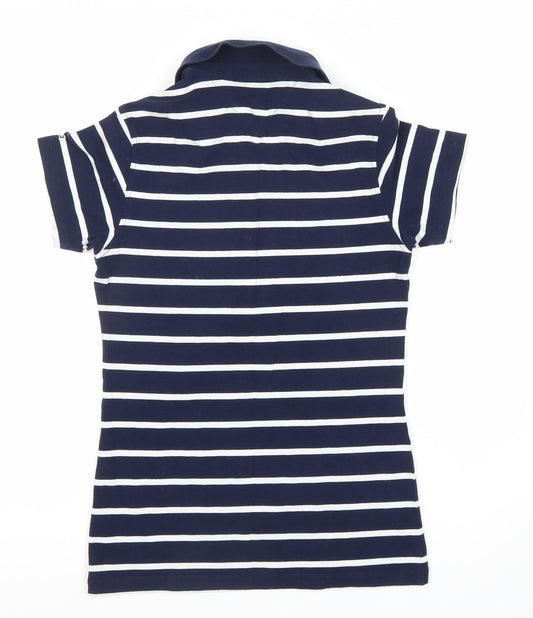 Tommy Hilfiger Women's Blue XS Polo Shirt, Striped Style