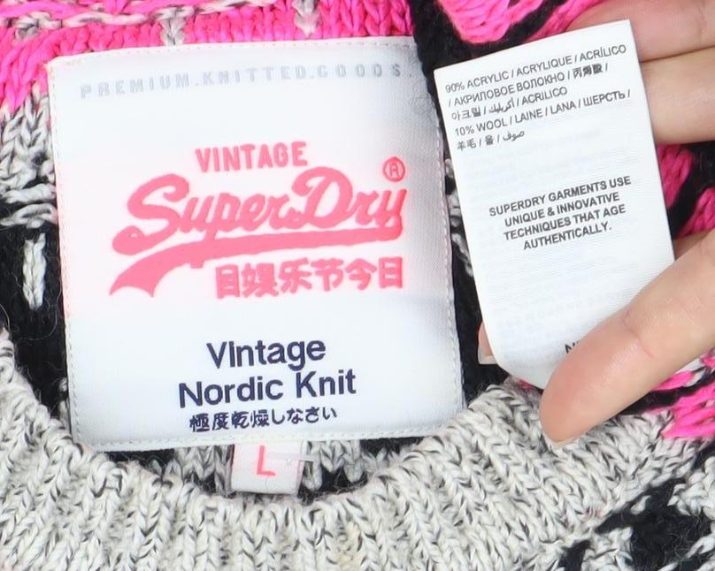 Superdry Women's Black Fair Isle Knit Jumper, Size L