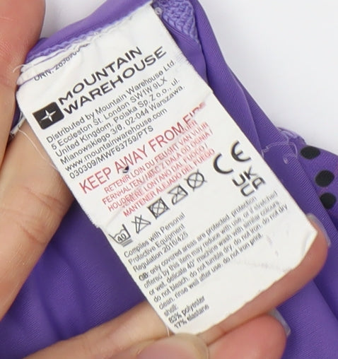 Brand and care label for Mountain Warehouse girls’ purple long sleeve t-shirt xl