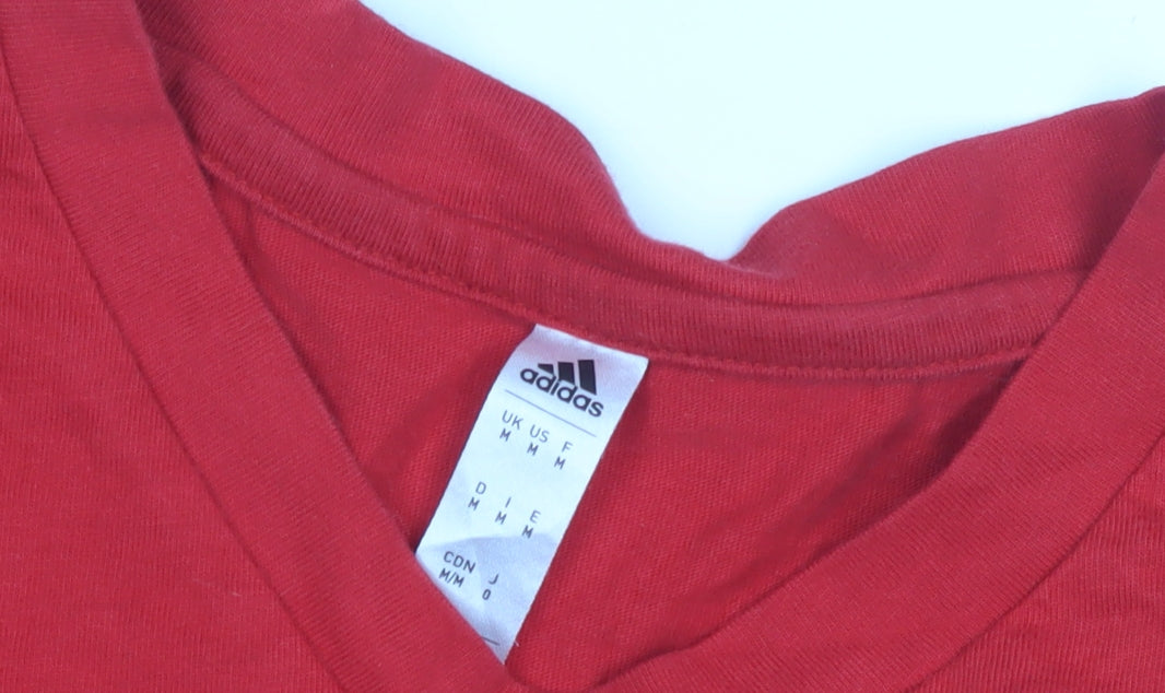 Adidas Men's Red V-Neck Short Sleeve T-Shirt M