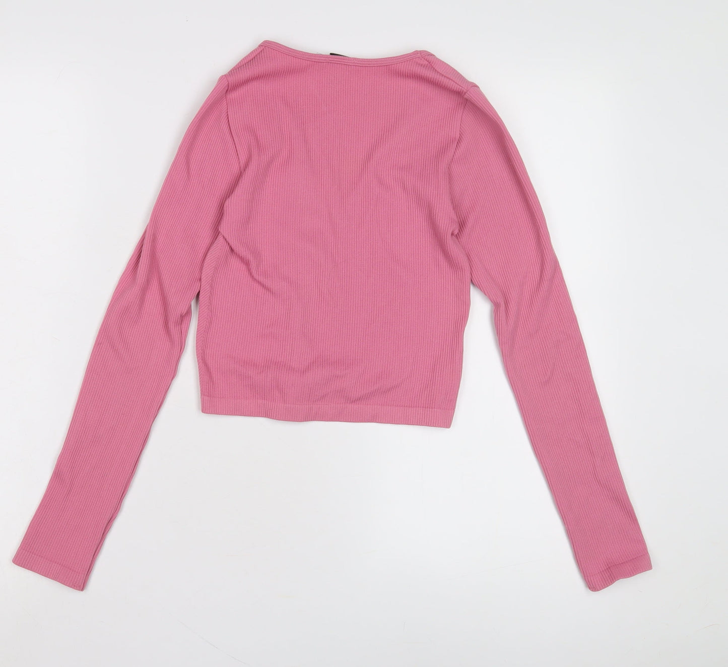 Stradivarius Women's Pink Cropped V-Neck Top XS