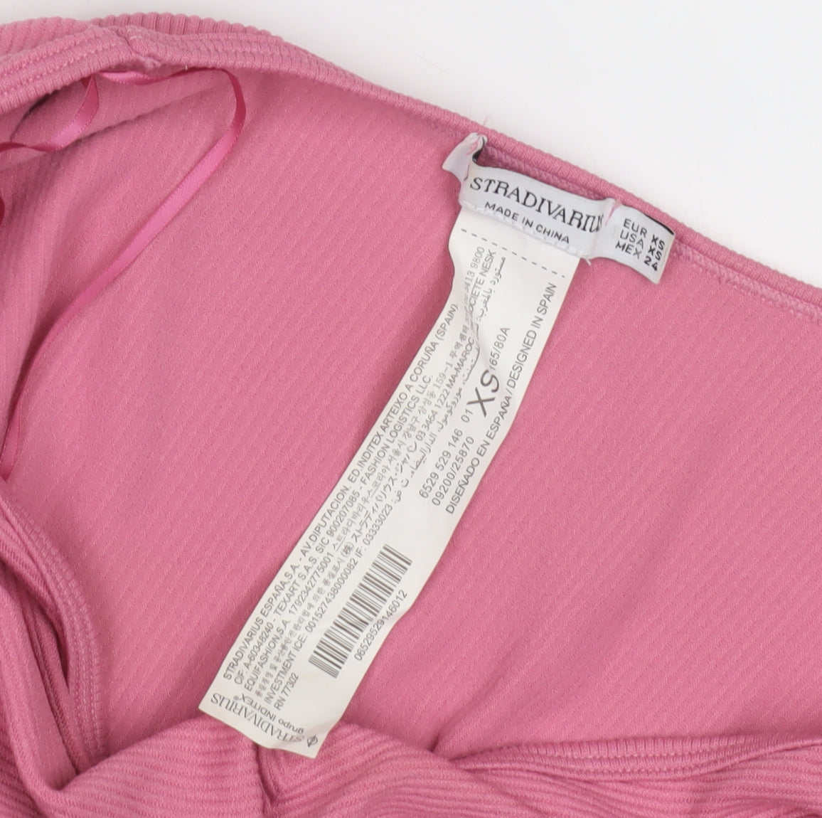 Stradivarius Women's Pink Cropped V-Neck Top XS
