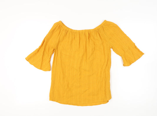 Womens UK Size 8 FatFace Yellow Cotton Blouse