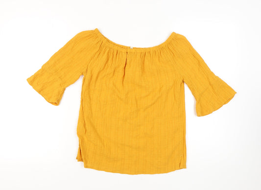 FatFace Women's Yellow Off-Shoulder Tunic Blouse Size 8
