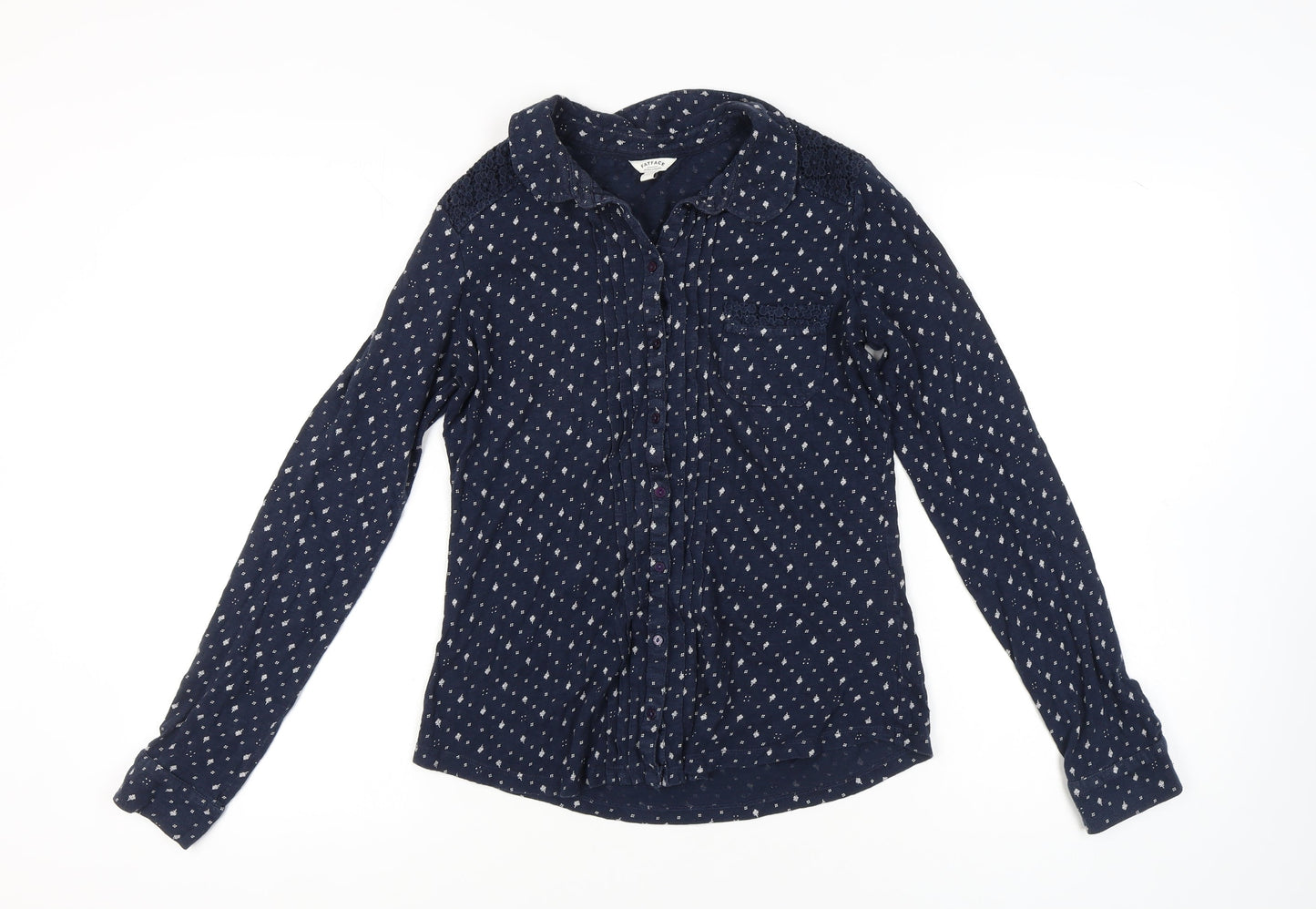 FatFace Women's Blue Geometric Button-Up Shirt, Size 10