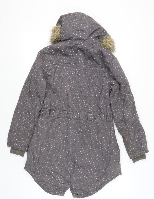 Next Girls Grey Polka Dot Parka Coat 11-12 Years, Hooded, Lined
