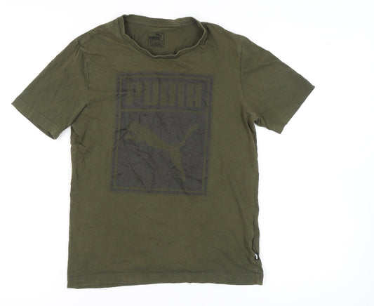 Additional front view of Puma Men's Green T-Shirt S Graphic Print Logo Casual
