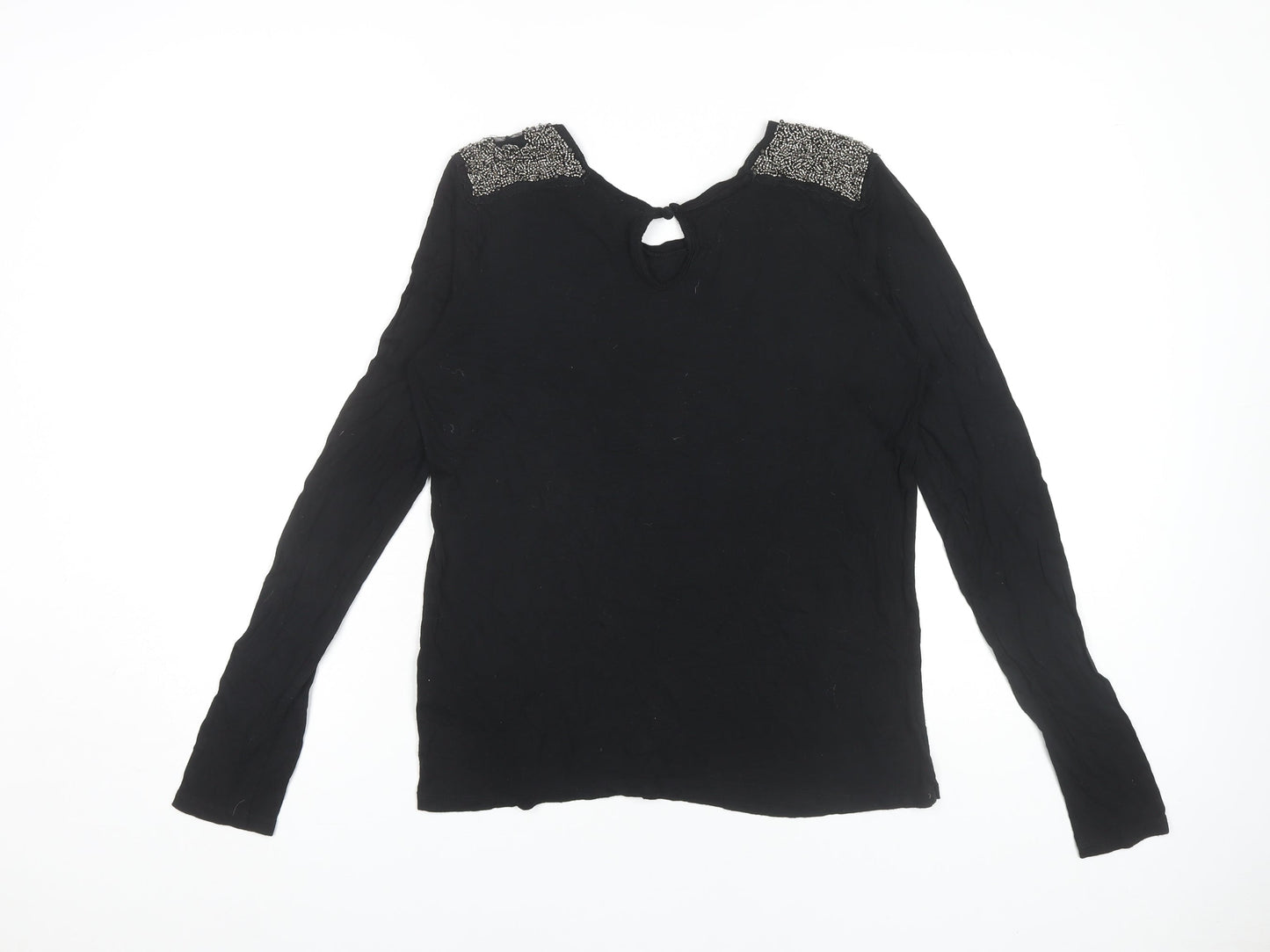 Stile Benetton Women's Black Beaded Long Sleeve Top M