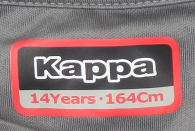 Close-up detail of Kappa boys’ grey football t-shirt 14 years leeds united logo