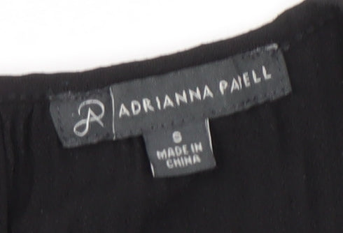 Brand and care label for Adrianna Papell Women's Black Top, size S, Elegant Design