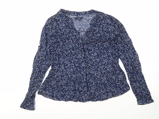 Gap Women's Blue Floral Blouse, M, Cotton, Long Sleeve