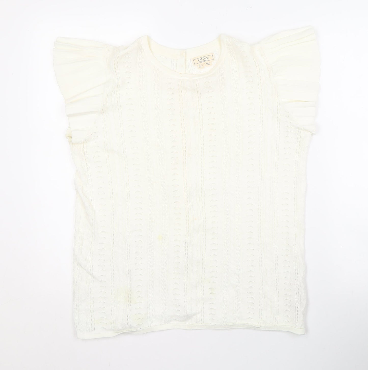 Fat Face Women Ivory Flutter Sleeve Button Top