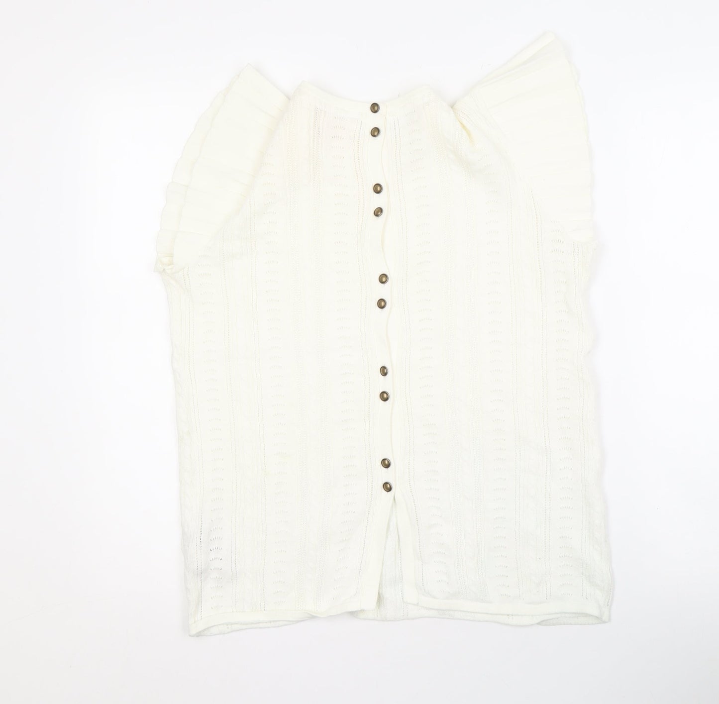 Fat Face Women Ivory Flutter Sleeve Button Top