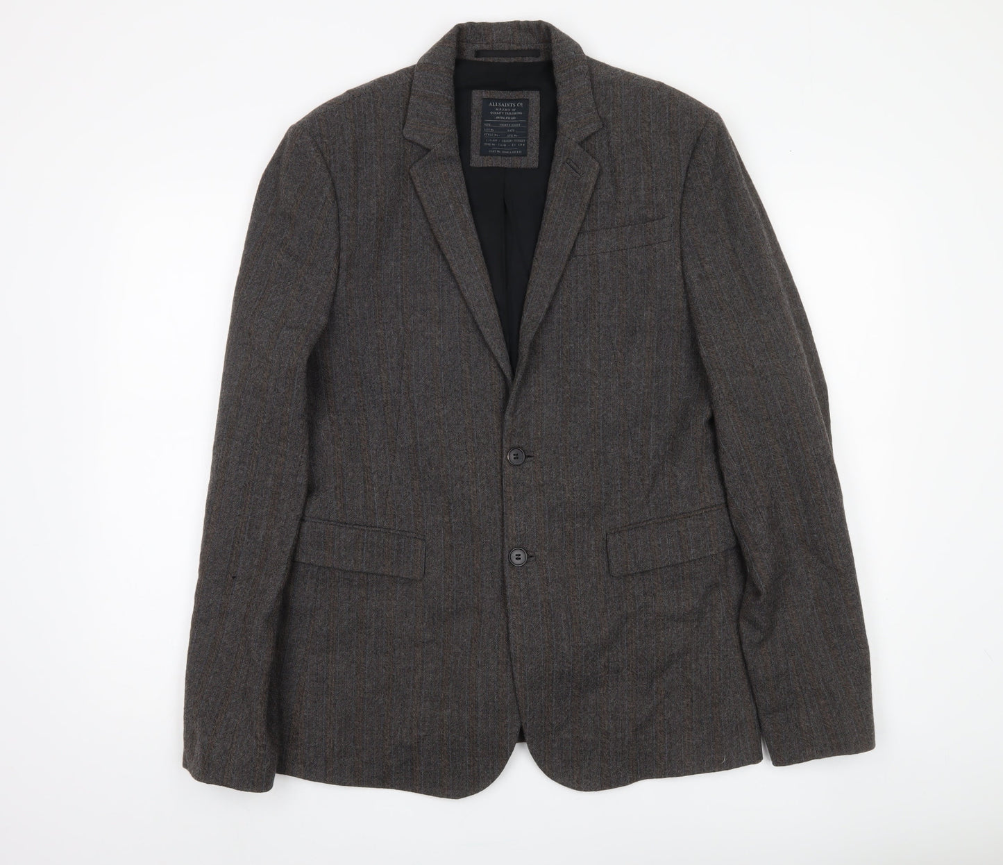 AllSaints Men's Brown Wool Blazer 38 Single-Breasted