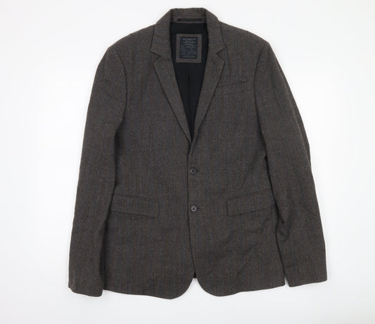 AllSaints Men's Brown Wool Blazer 38 Single-Breasted