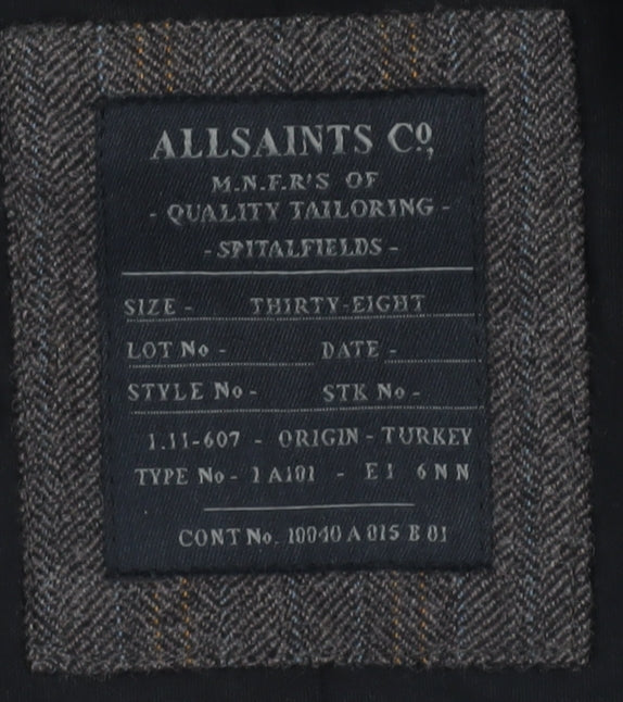 AllSaints Men's Brown Wool Blazer 38 Single-Breasted