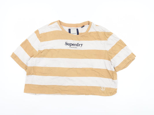 Superdry Women's Beige Striped T-Shirt UK 14