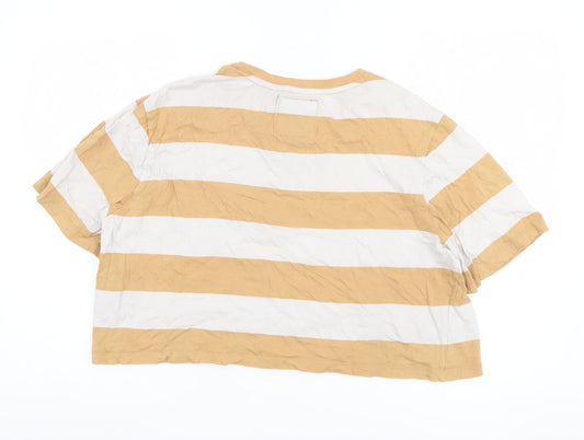 Superdry Women's Beige Striped T-Shirt UK 14