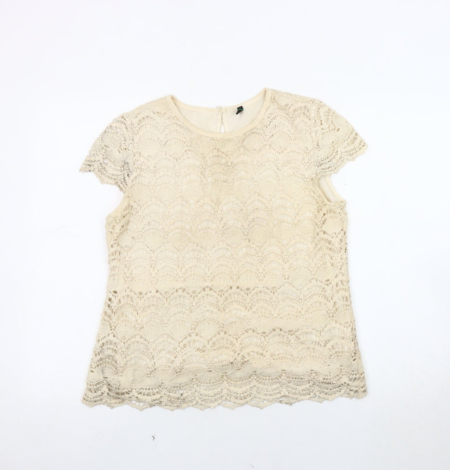 Stile Benetton Women's Beige Lace Blouse M Casual Chic