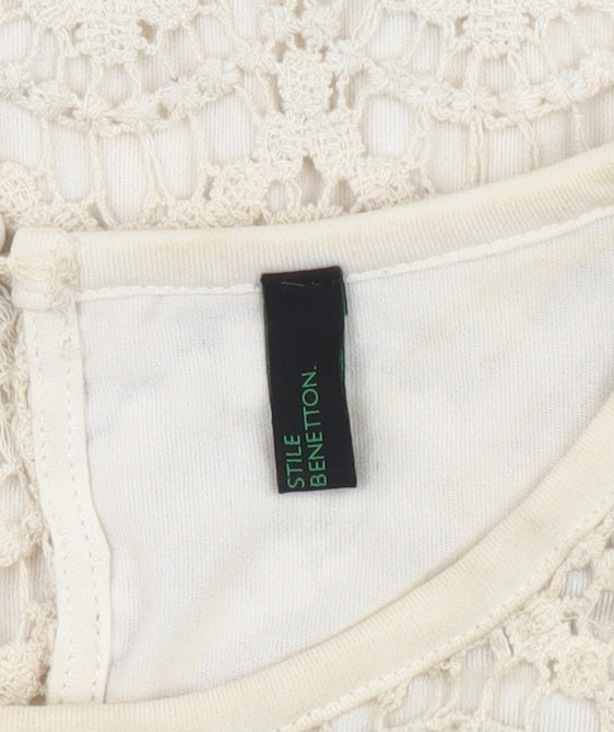 Stile Benetton Women's Beige Lace Blouse M Casual Chic