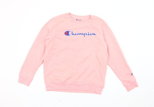 Additional front view of Champion girls’ pink xl pullover sweatshirt with logo