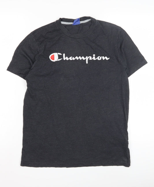 Champion Men's Black Logo T-Shirt, Small, Crew Neck