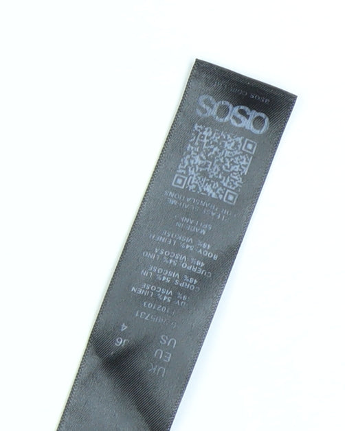 Brand and care label for Asos Women's Blue Linen Blend Trousers, size 8