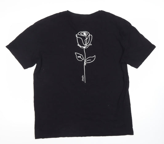 JACK & JONES Men's Black Art Rose Graphic T-Shirt L