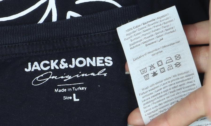 JACK & JONES Men's Black Art Rose Graphic T-Shirt L