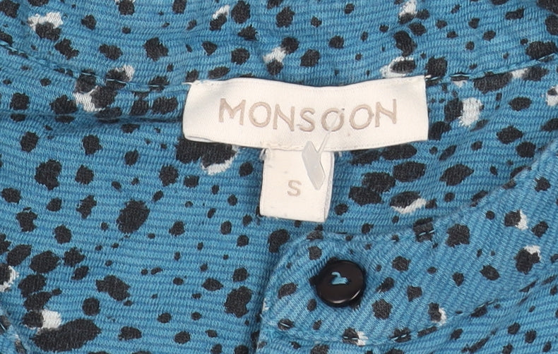 Brand and care label for Monsoon Women's Blue Animal Print Dress S