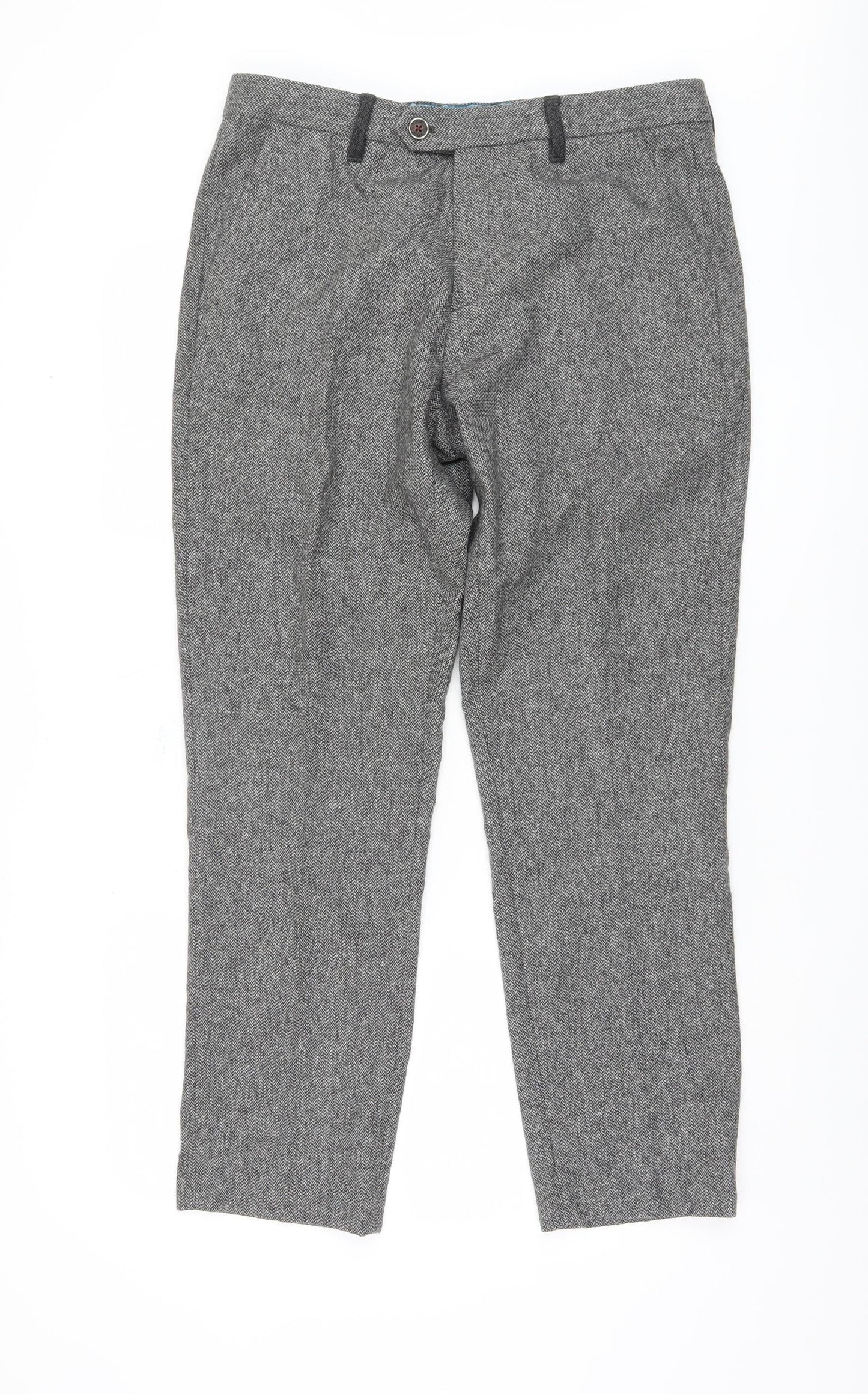 Ted Baker Men's Grey Herringbone Trousers 32S