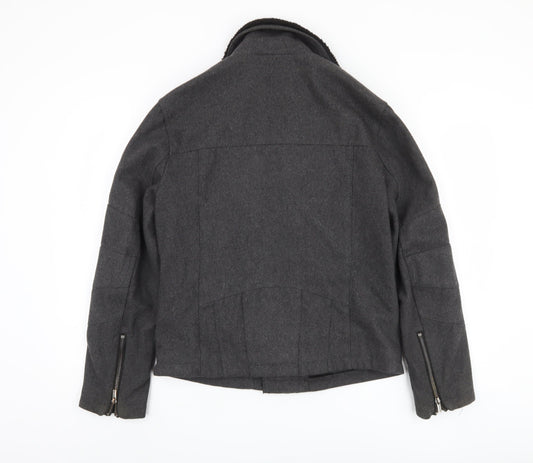 H&M Men's Grey Biker Jacket - M, Stylish Autumn Wear