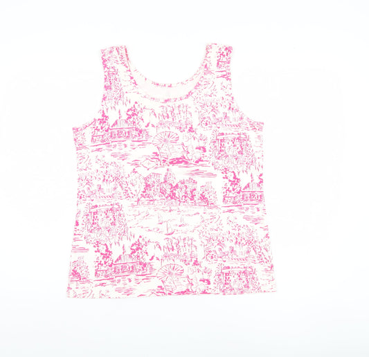 Lands' End Women's Pink Floral Cotton Tank Top M
