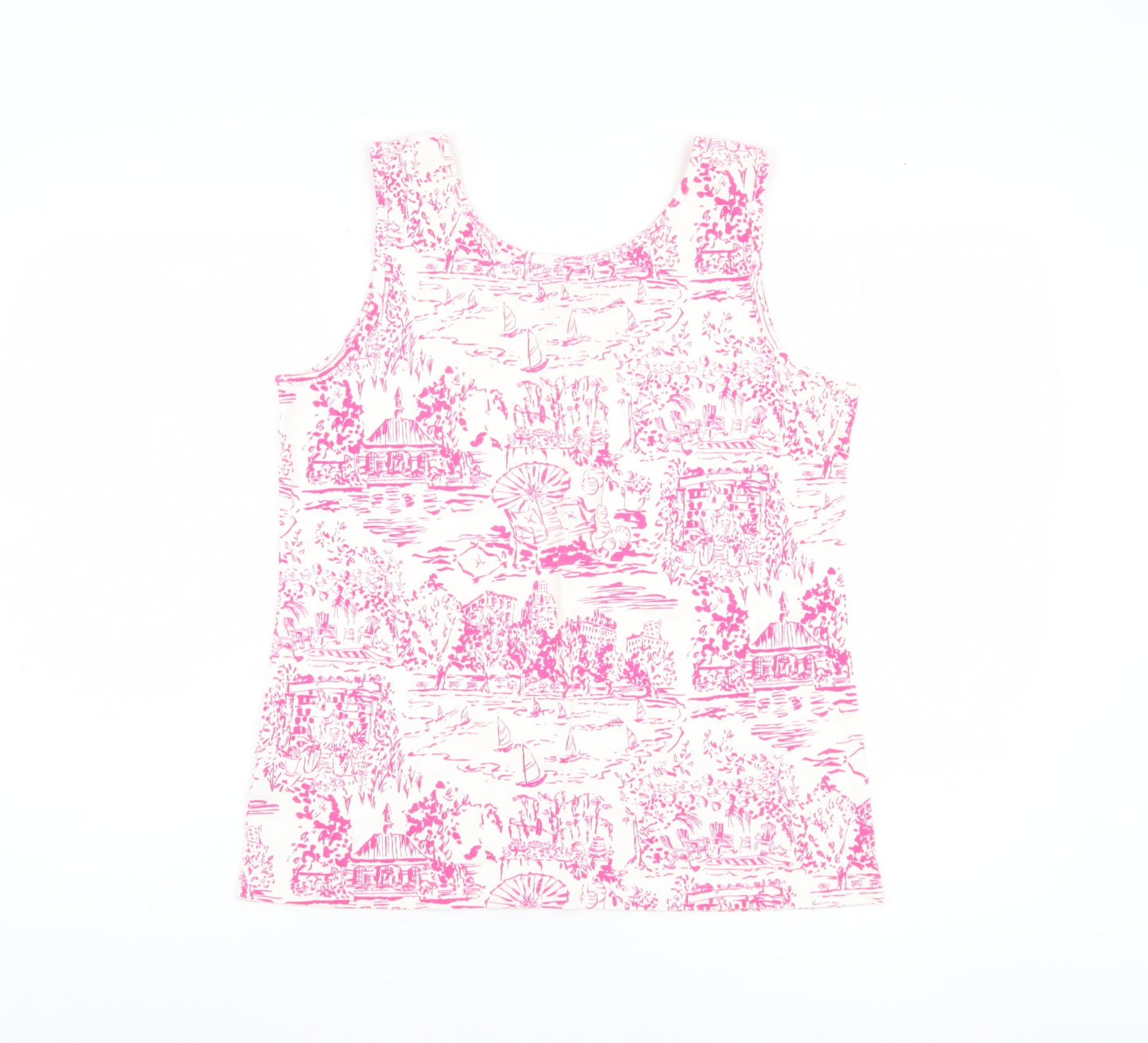Lands' End Women's Pink Floral Cotton Tank Top M