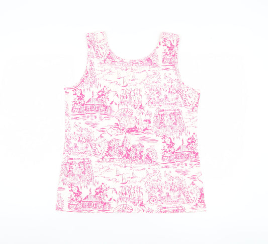 Lands' End Women's Pink Floral Cotton Tank Top M