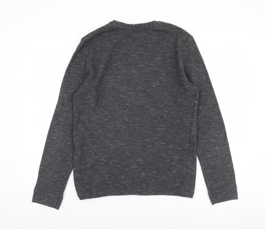Bershka Men's Grey Long Sleeve Knit T-Shirt M