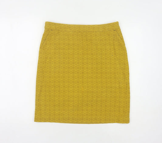 White Stuff Women's Yellow Cotton Pencil Skirt Size 12